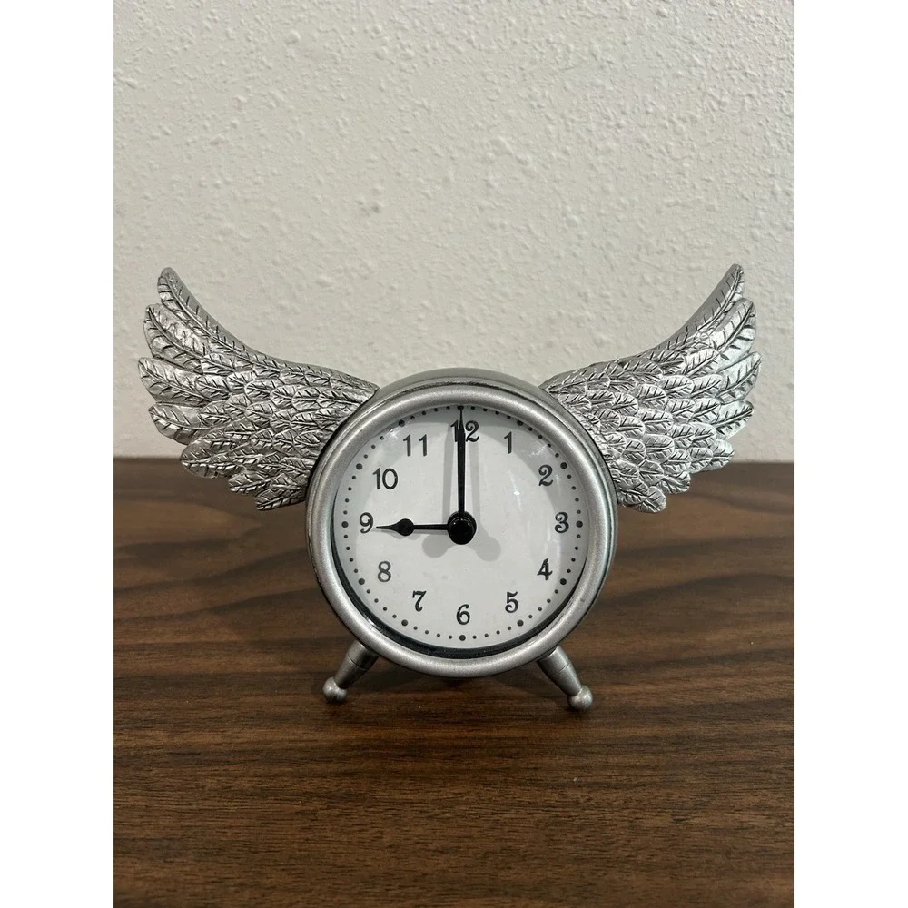 Pottery Barn Kids Clock Time Flies Wings Analog Silver Tone Junk Gypsy